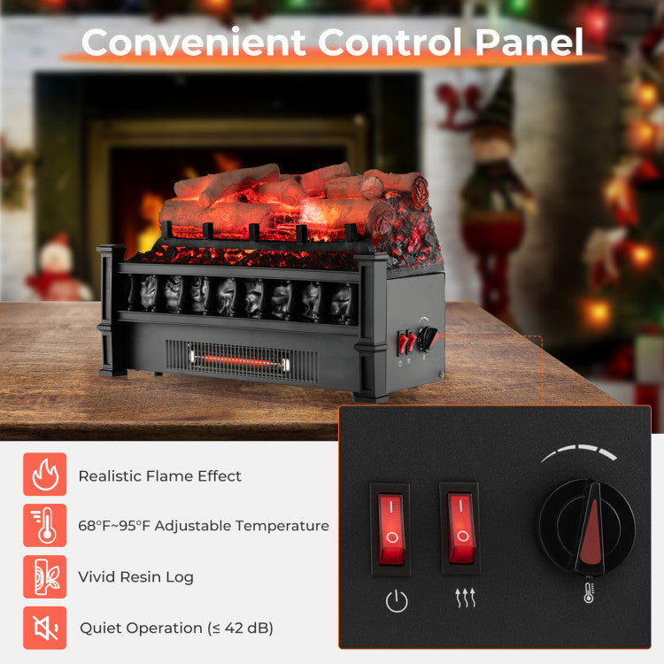 Dimplex-style electric log heater insert with LED flame effect.