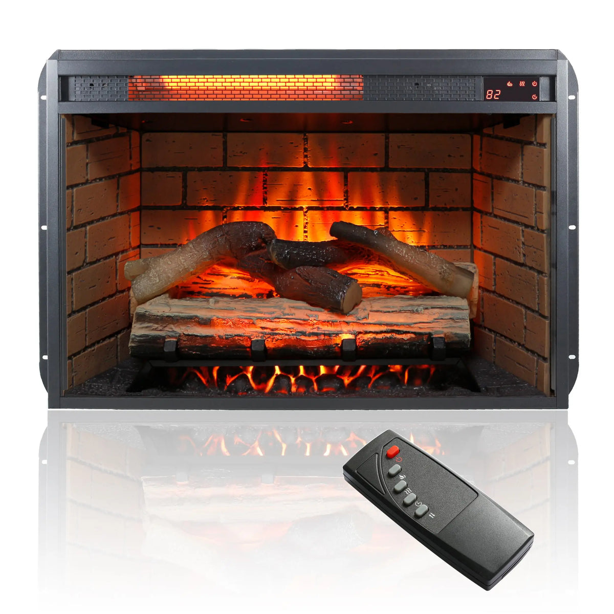 Electric fireplace stand with door sensor and auto shutoff