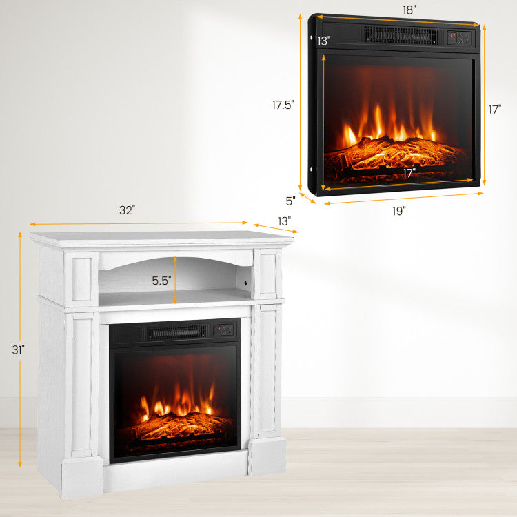 Electric fireplace with 1400W output, remote, and touchscreen