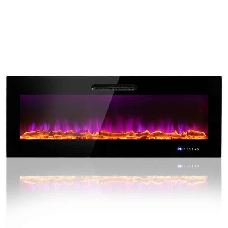 Electric wall fireplace with 9 customizable flame colors