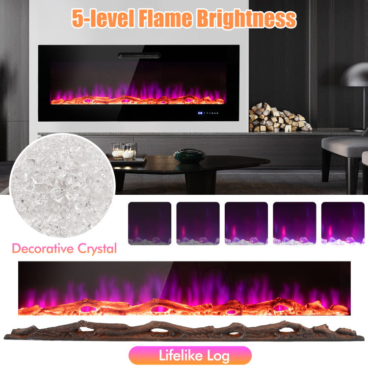 Close-up of glowing crystals in electric fireplace