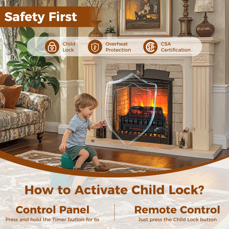 Electric fireplace heater with 5120 BTU coverage for 1000 sq. ft.