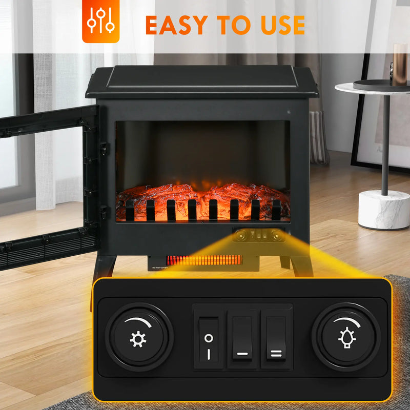 Freestanding electric fireplace with 3-sided glass for a panoramic flame view