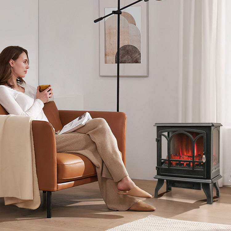 Adjustable thermostat panel on electric fireplace heater