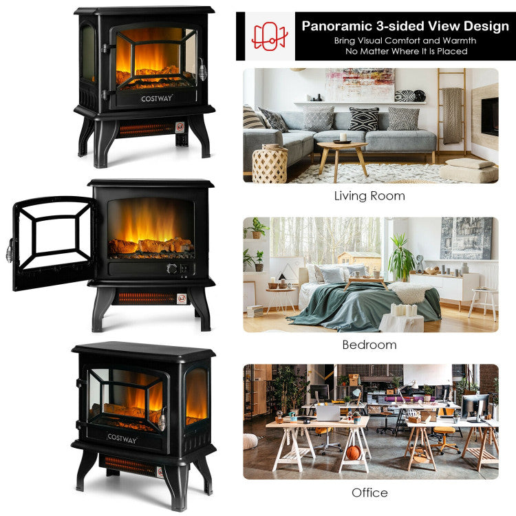 Detailed dimensions and specifications of the 17-inch electric fireplace heater.