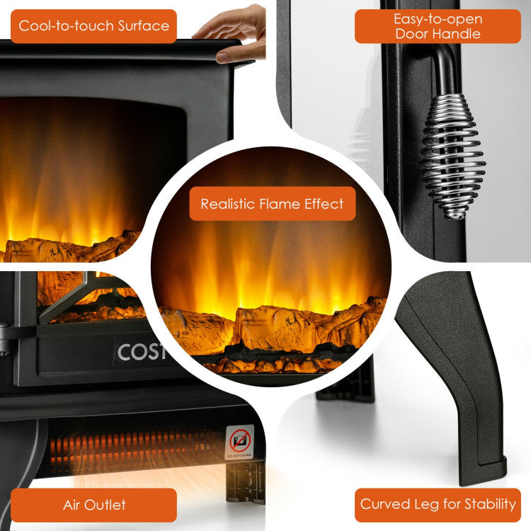 Electric fireplace heater adding warmth and ambiance to a bedroom setting