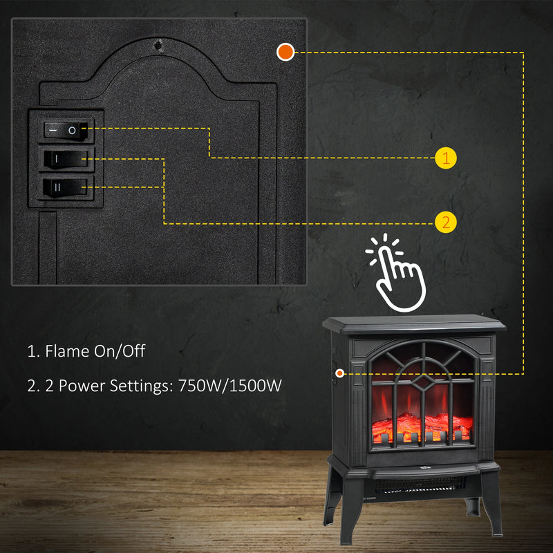 Realistic LED flame effect on an energy-efficient electric fireplace heater with safety features