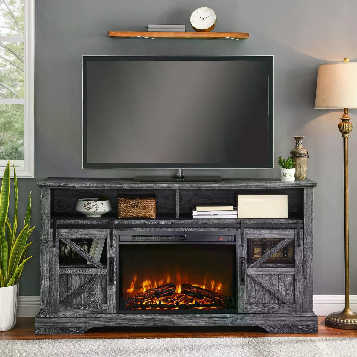 Electric Fireplace Insert with Log Set & Remote Control