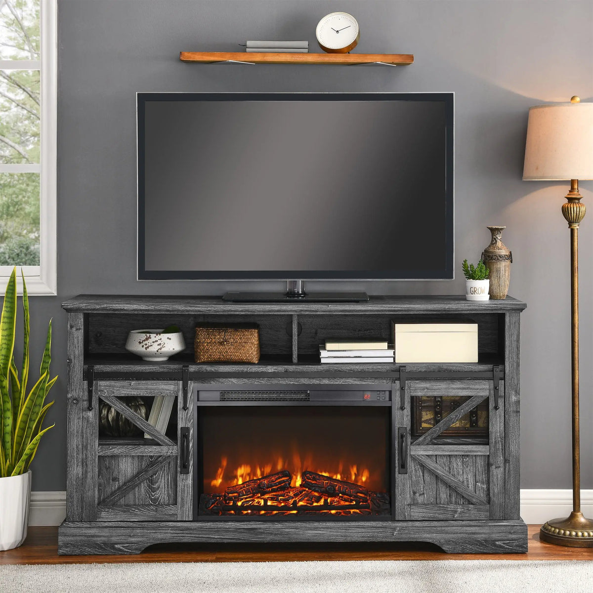 Electric Fireplace Insert with Log Set & Remote Control