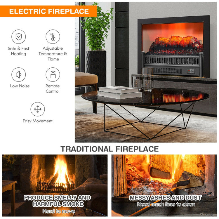 Remote-controlled electric fireplace heater insert logs