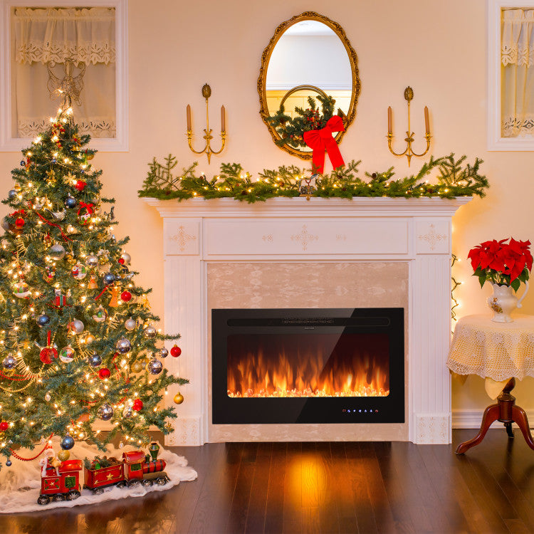 Slim electric fireplace insert design for recessed or wall-mounted installation