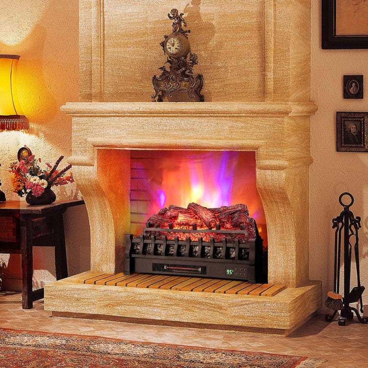Electric fireplace insert showing 5 flame color options and realistic ember bed