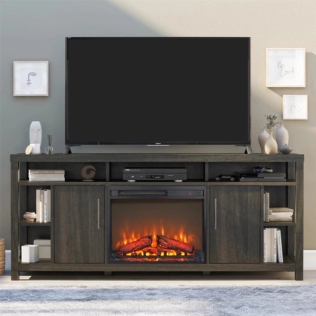 Electric Fireplace Insert with Flickering Logs & Adjustable Flame Effects – 23-Inch