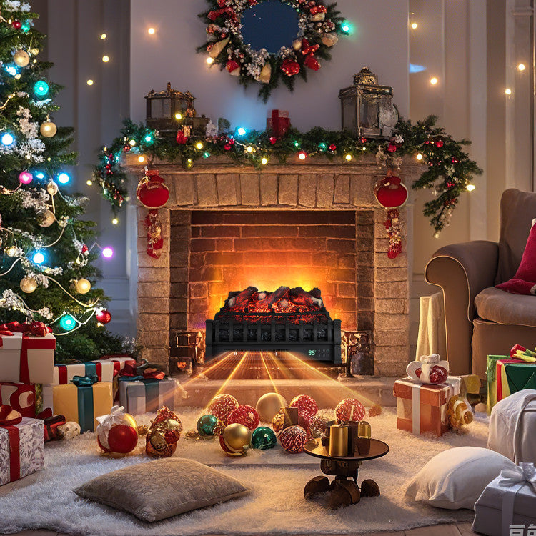 Electric fireplace insert with resin lemon wood logs