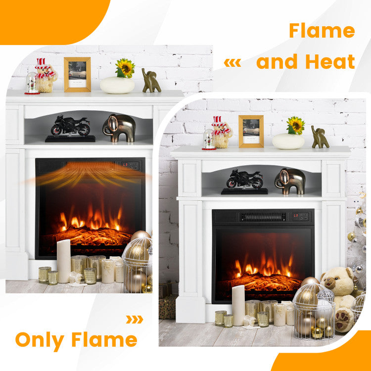 Electric fireplace with mantelpiece and wood finish