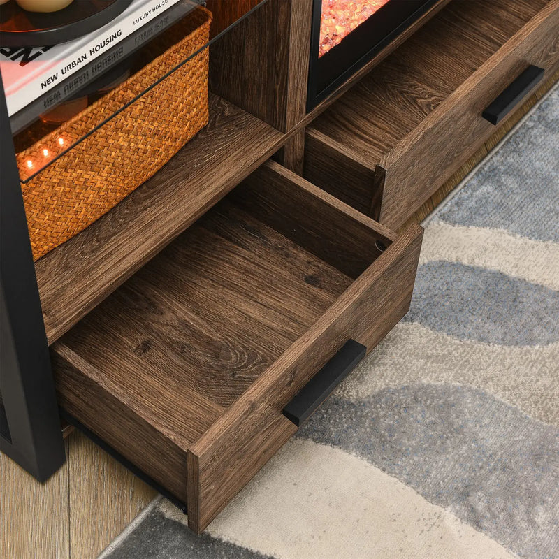 Rustic electric fireplace media cabinet for modern living rooms