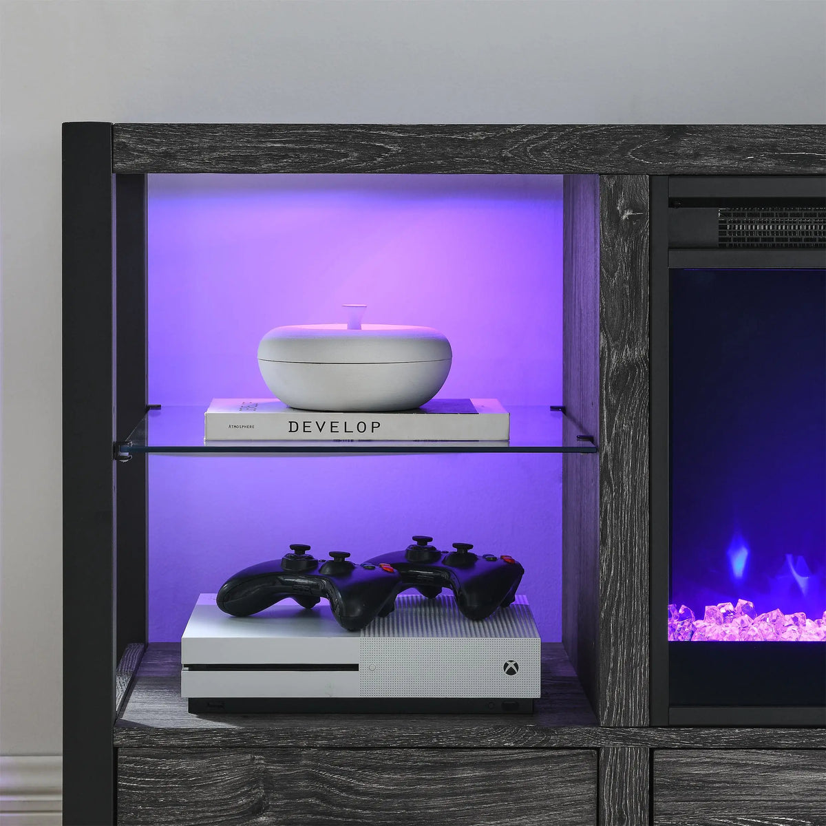 Rustic electric fireplace media cabinet for modern living rooms