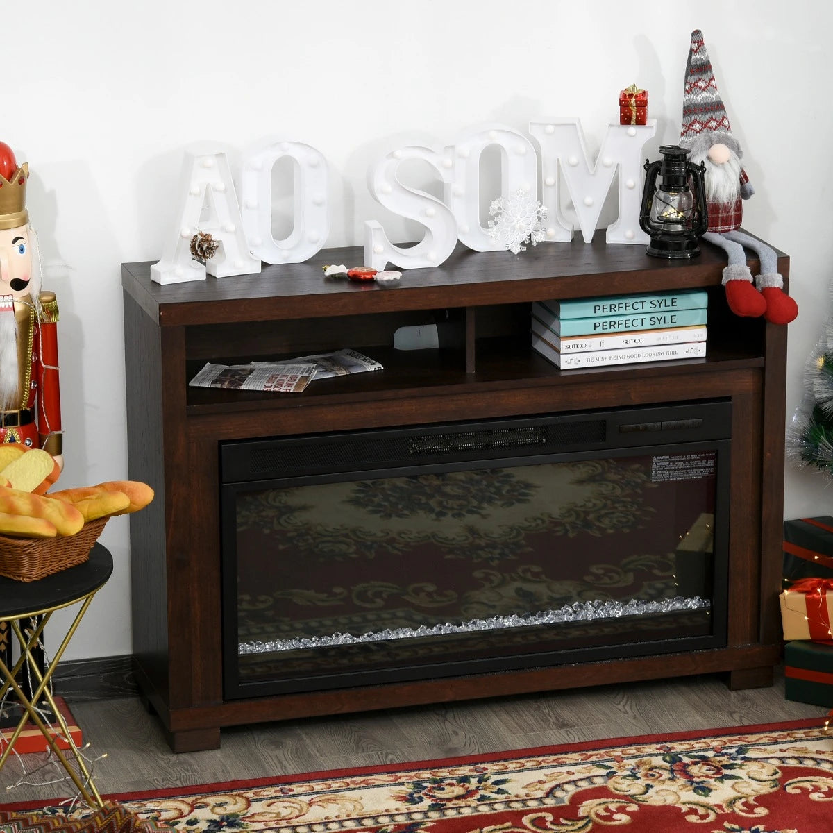 Media console fireplace entertainment center for TVs up to 50".
