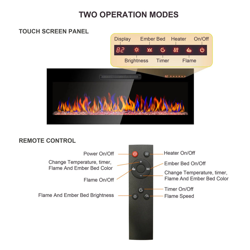 Multi-color flame electric fireplace with adjustable brightness