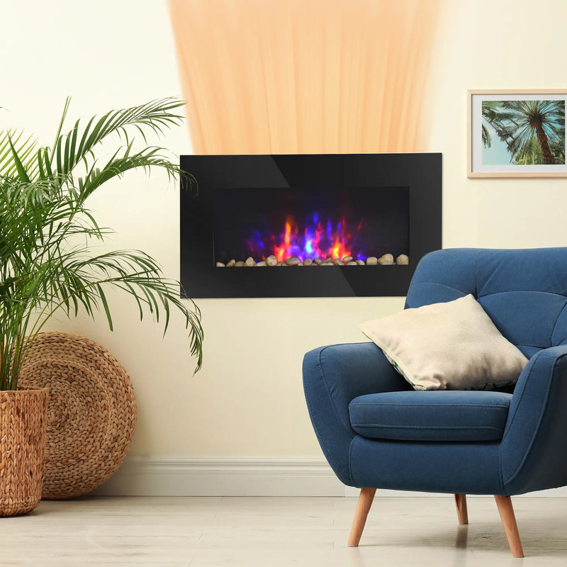 Sleek recessed electric fireplace with customizable heat settings