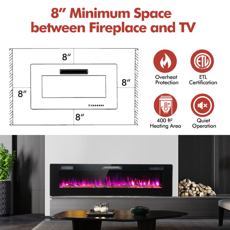 Electric Fireplace with Remote Control and Timer Settings