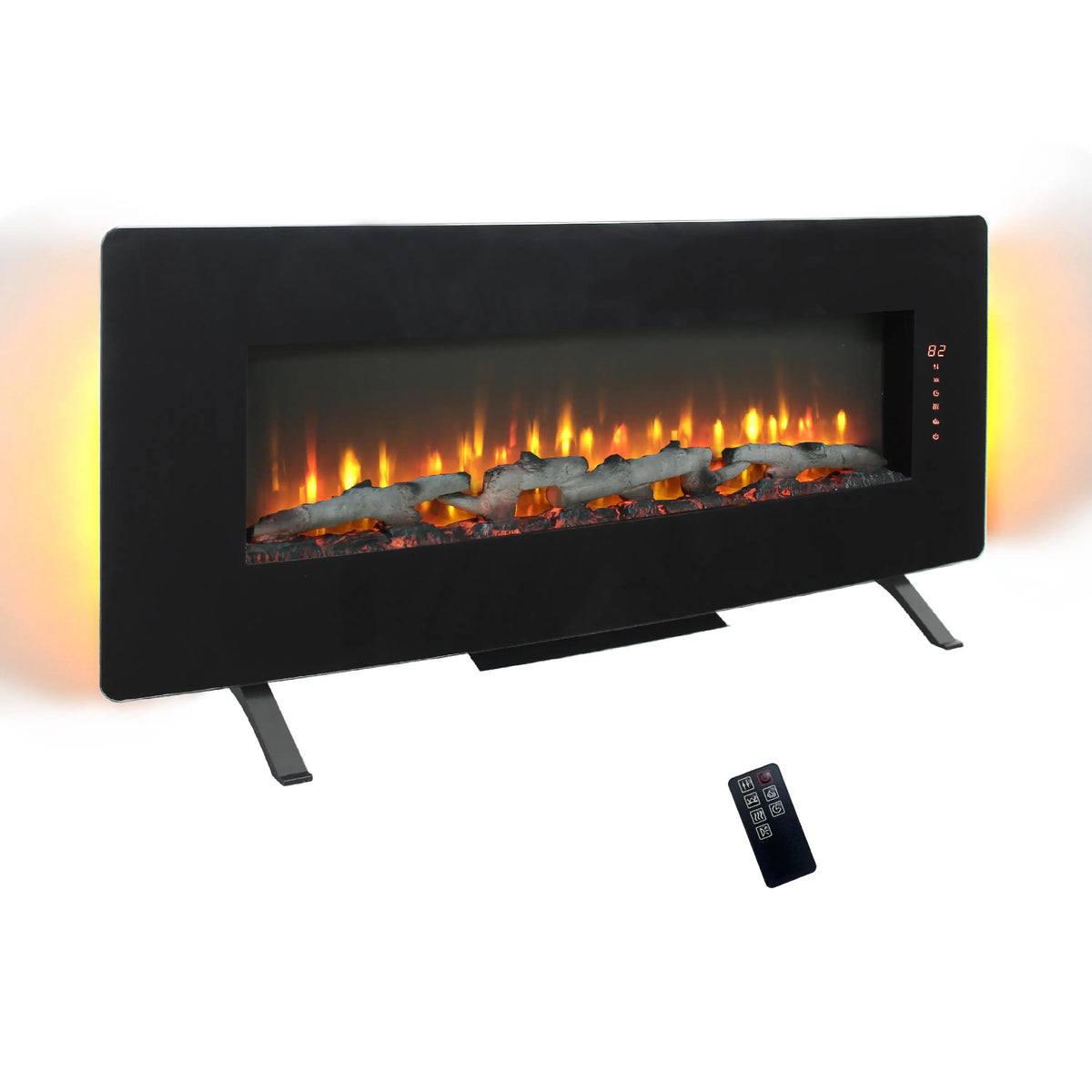 Versatile installation options: wall-mounted or tabletop setup for electric fireplace.