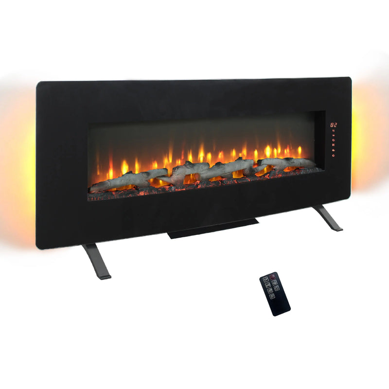 Versatile installation options: wall-mounted or tabletop setup for electric fireplace.