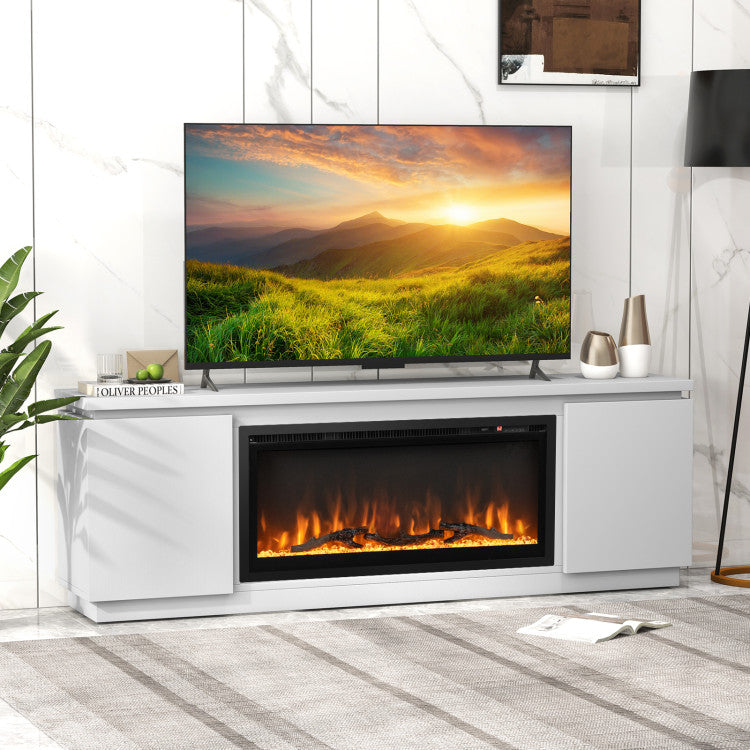  Front view of TV stand with built-in fireplace