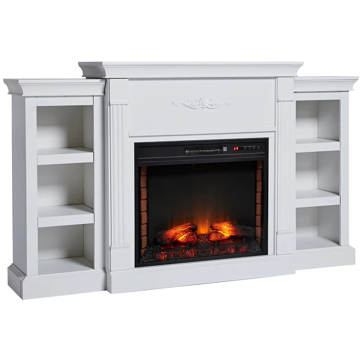 HOMCOM 70" Electric Fireplace TV Stand with Mantel & Storage, Cream White