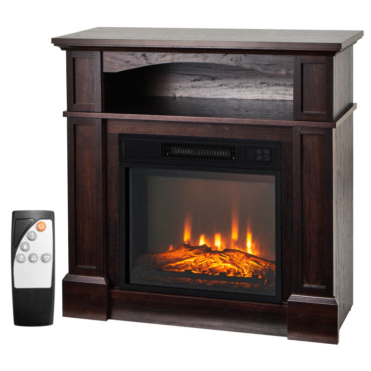 Electric fireplace TV stand with white and natural wood finish