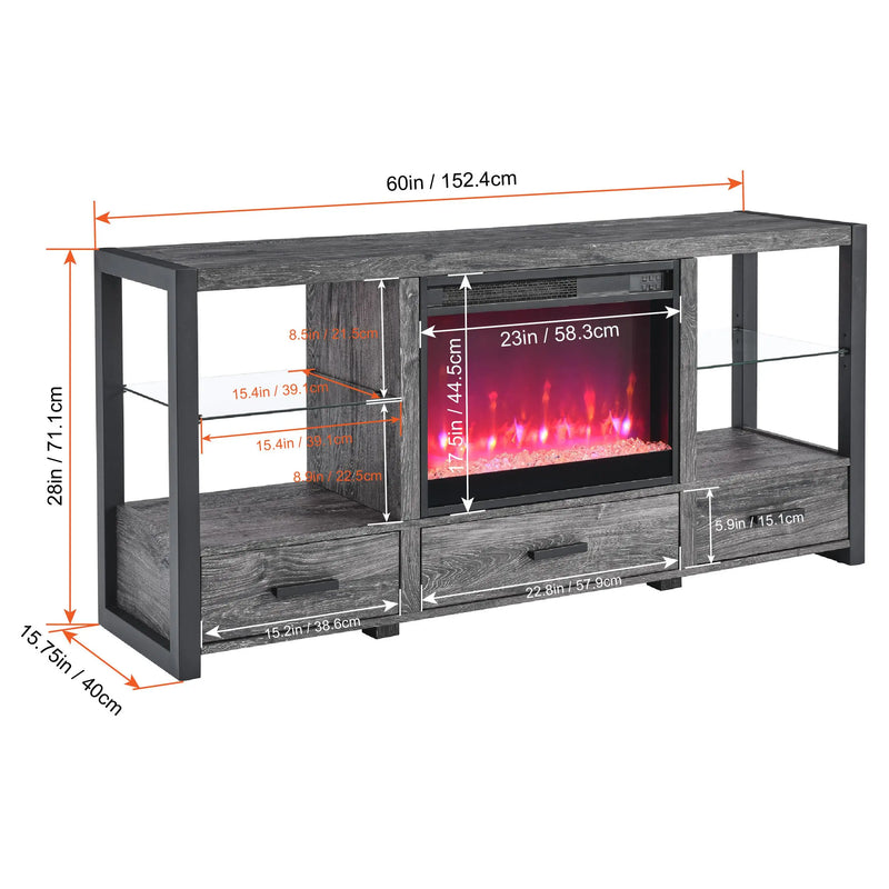 Electric fireplace TV unit with remote control and touch panel