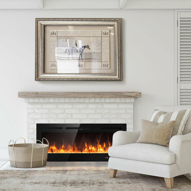 Wall-mounted electric fireplace with remote control functionality