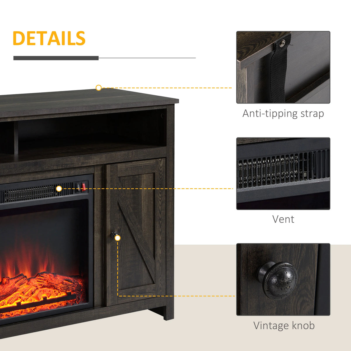 Electric Fireplace with Adjustable Shelves for Storage