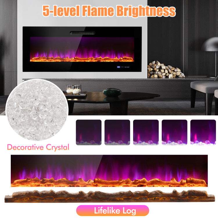 In wall fireplace with decorative log and crystal ember