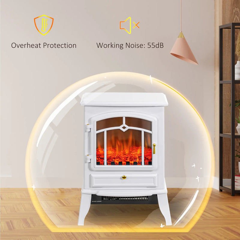 Electric fireplace heater with LED log inserts.