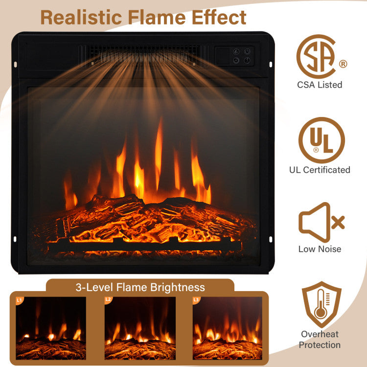 Electric fireplace with realistic flame and adjustable brightness