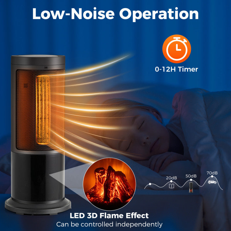 Electric heater featuring 3D LED flame for decorative ambiance