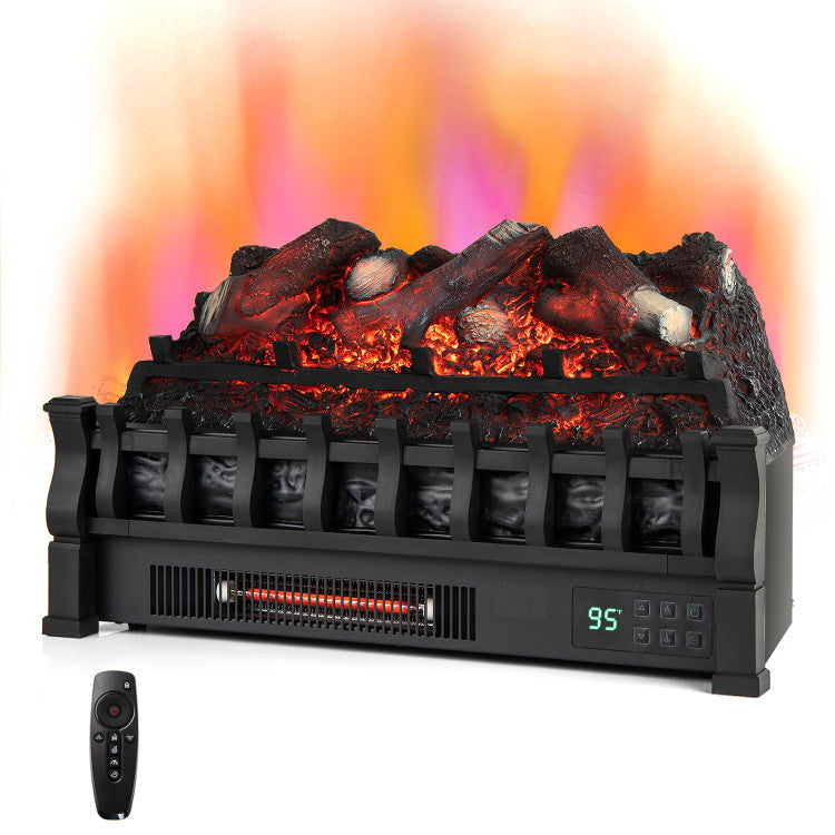 Electric insert fireplace logs with heater and remote control