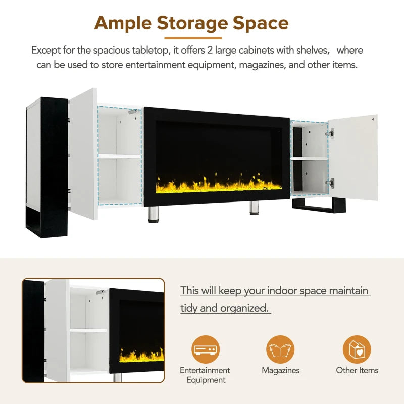 Electric TV Stand with Floating Fireplace Look