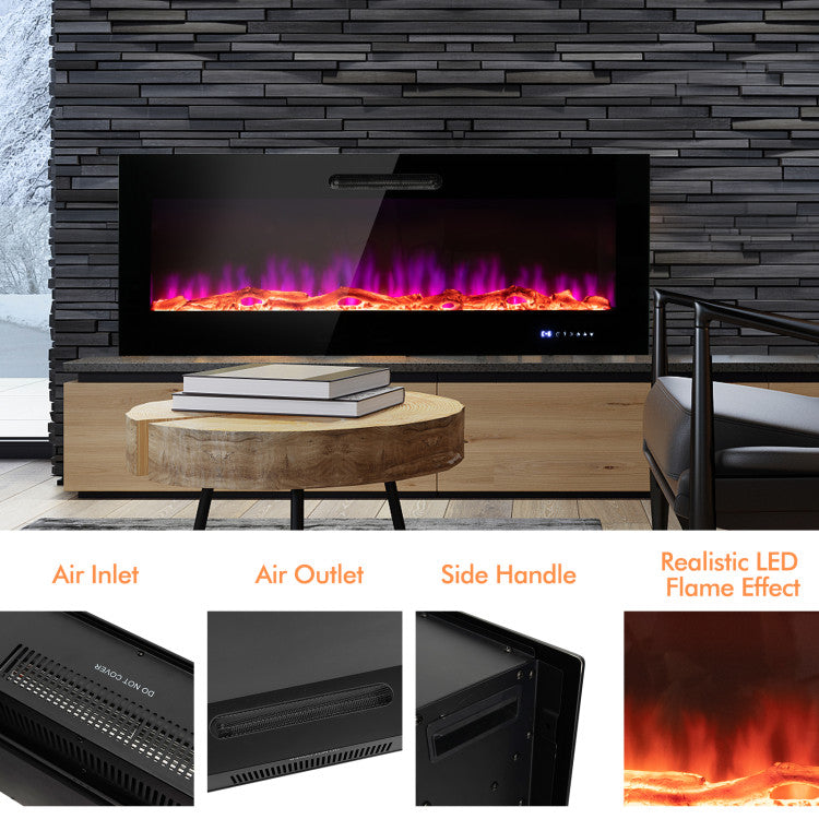 Electric wall fireplace with built-in thermostat