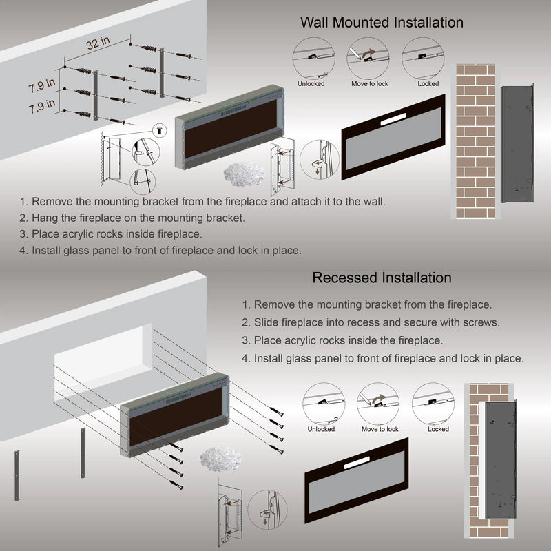 Energy-efficient electric fireplace with 1400W heat output