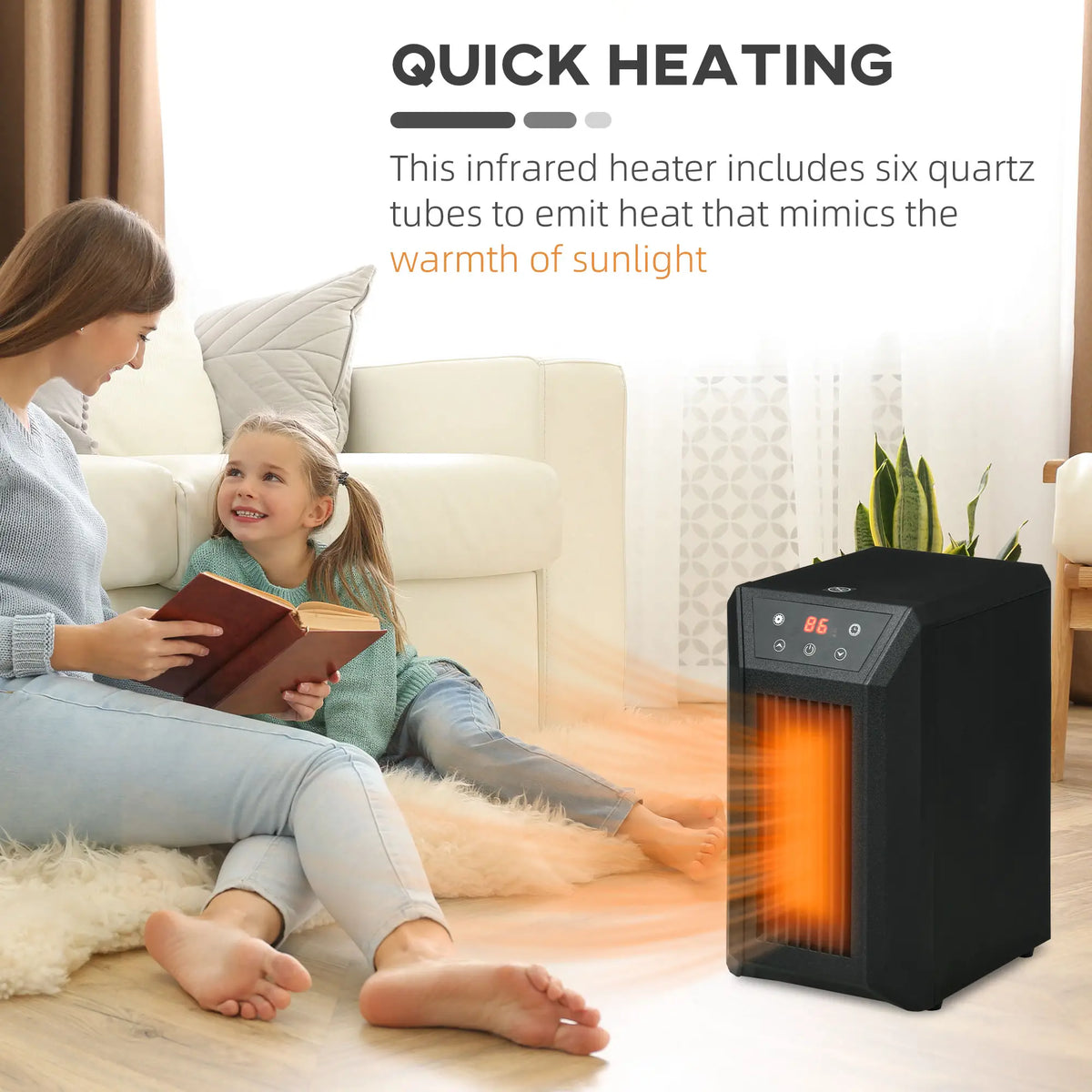 Energy-efficient space heater with three heat settings and ECO mode