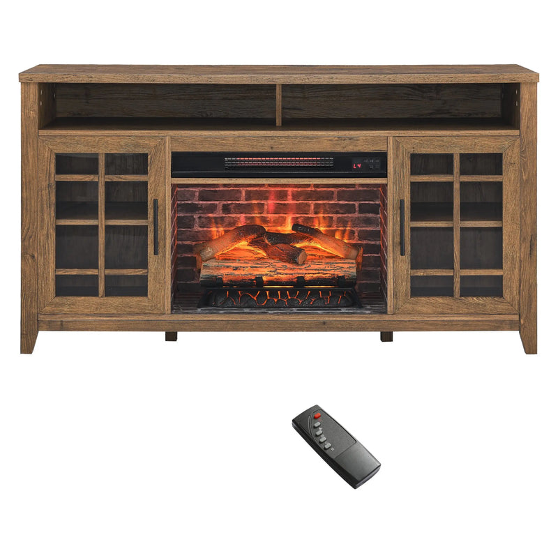 55-inch entertainment center with electric fireplace and storage shelves