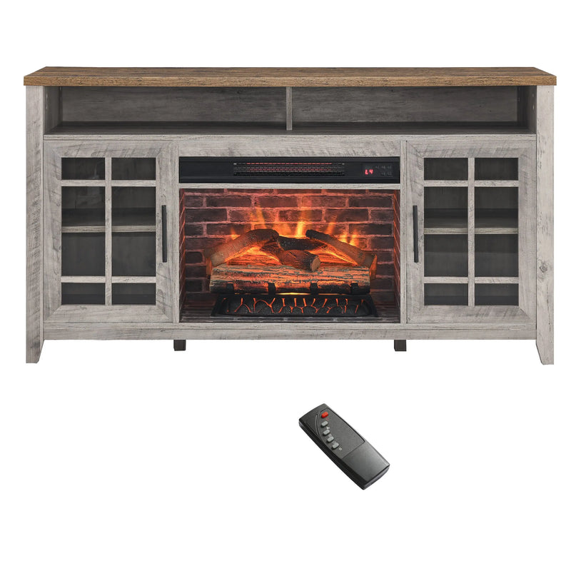 55-inch entertainment center with electric fireplace and storage shelves