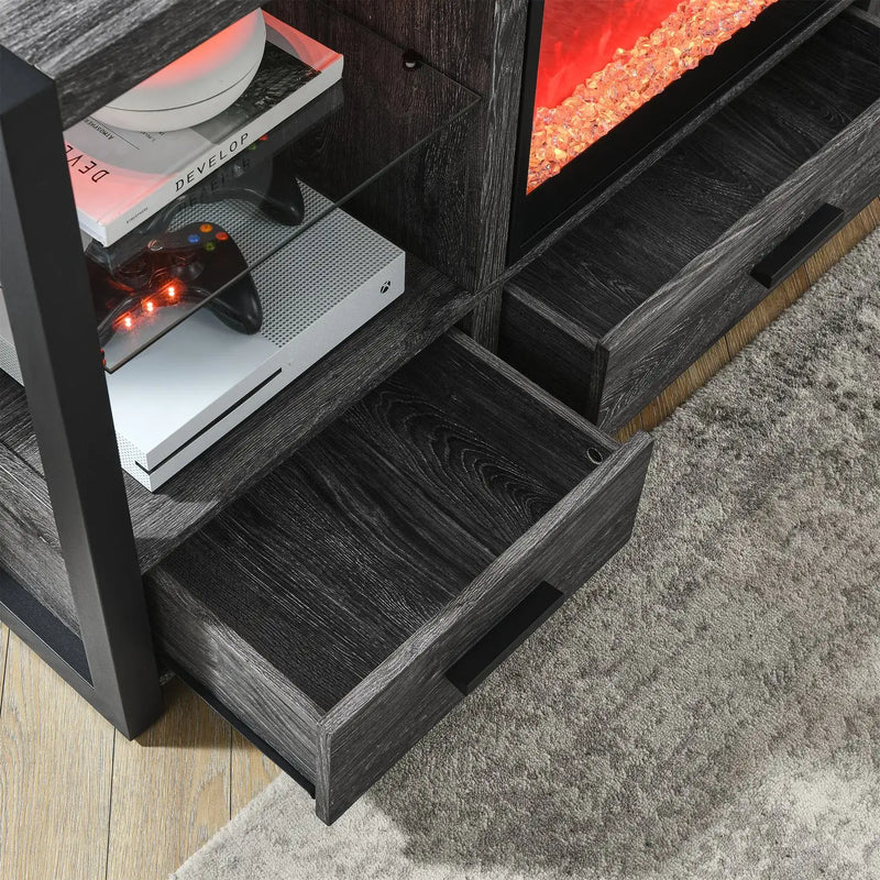 Entertainment center with fireplace for 65-inch TV, farmhouse style