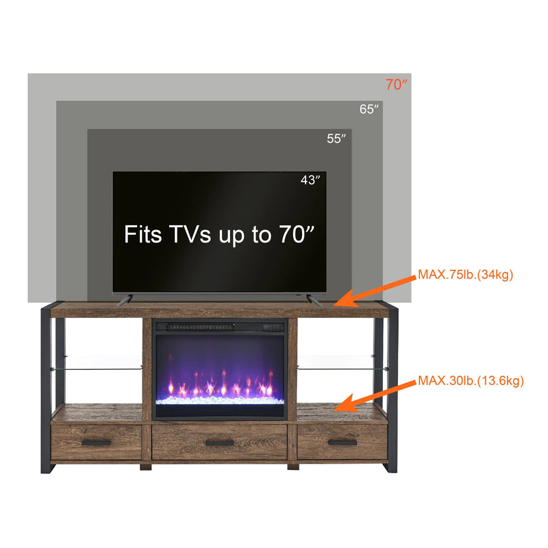 Entertainment center for 85-inch TV with fireplace and storage