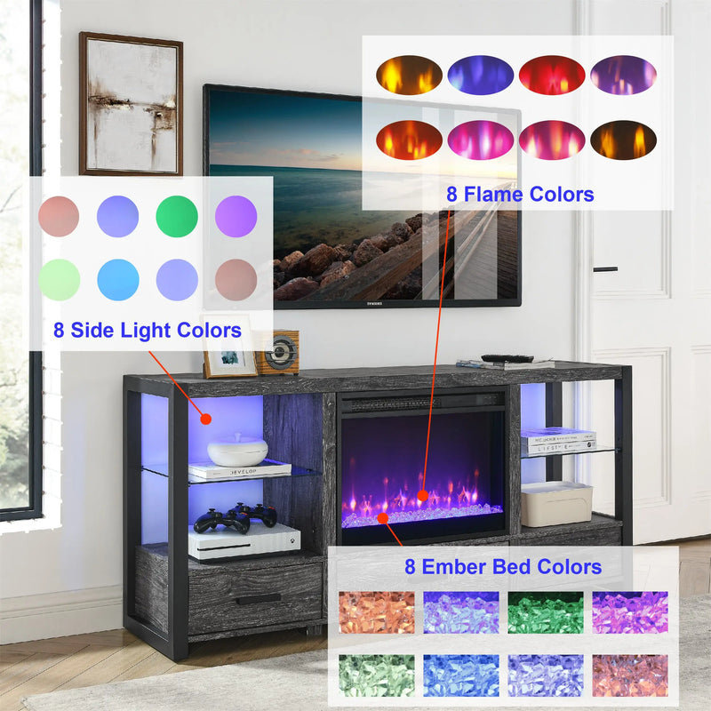 Entertainment center for 85-inch TV with fireplace and storage
