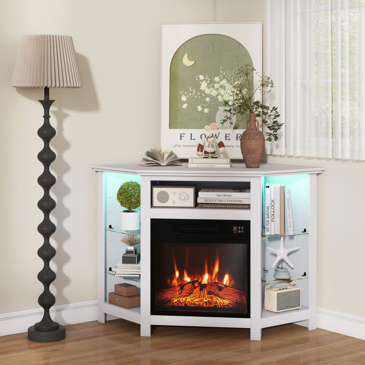 Entertainment center fireplace with 16-color LED strip lights
