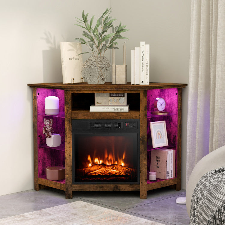 Entertainment center fireplace with 16-color LED strip lights