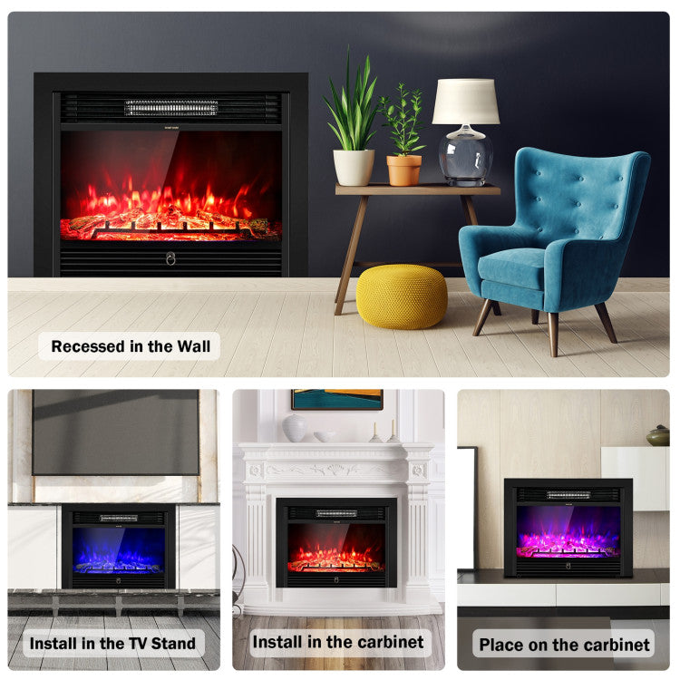 Electric fireplace in entertainment center with TV overhead